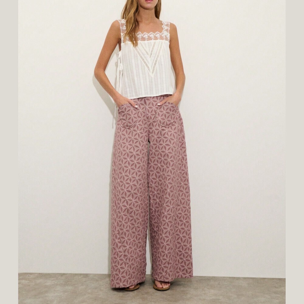 Mauve Geometric Patterned Wide-Leg Pants - Picture 5 of 8